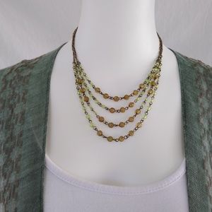 Layered bronze peridot colored necklace glass bead